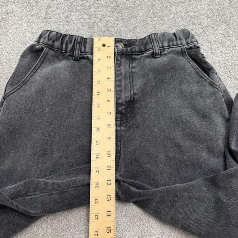 Adika Cargo Jogger Denim Jeans Womens Large Faded Black Acid Wash High Rise Y2K